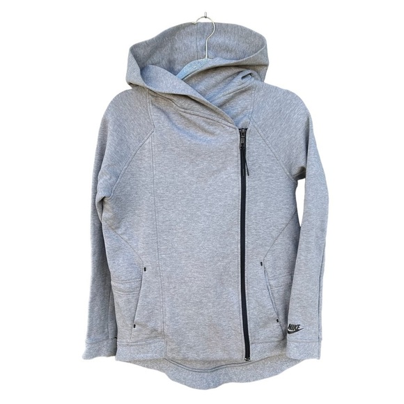 Nike Tech Fleece Gray Cape Hoodie Small Asymmetrical Zipper Waist Cinch - Picture 1 of 16